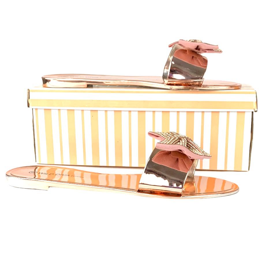 JOANIE Rose Gold Slip On Flats Flip-Flop Round Open Toe Women's Sandals