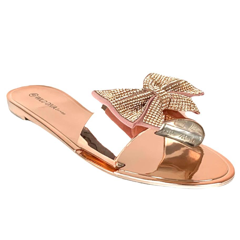JOANIE Rose Gold Slip On Flats Flip-Flop Round Open Toe Women's Sandals