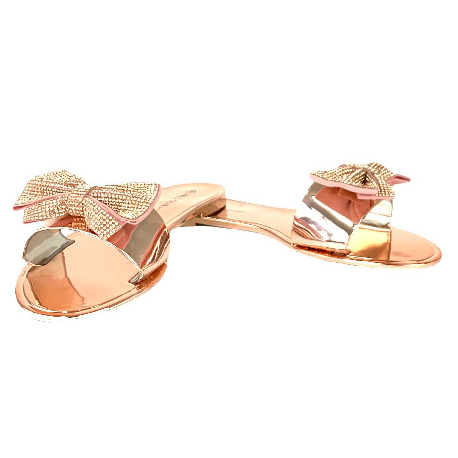 JOANIE Rose Gold Slip On Flats Flip-Flop Round Open Toe Women's Sandals