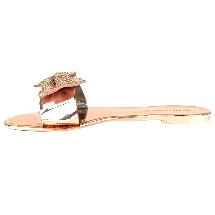 JOANIE Rose Gold Slip On Flats Flip-Flop Round Open Toe Women's Sandals