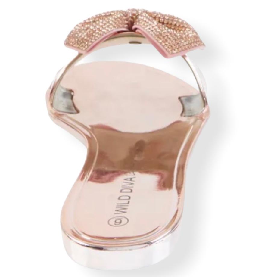 JOANIE Rose Gold Slip On Flats Flip-Flop Round Open Toe Women's Sandals