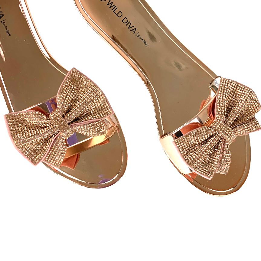 JOANIE Rose Gold Slip On Flats Flip-Flop Round Open Toe Women's Sandals