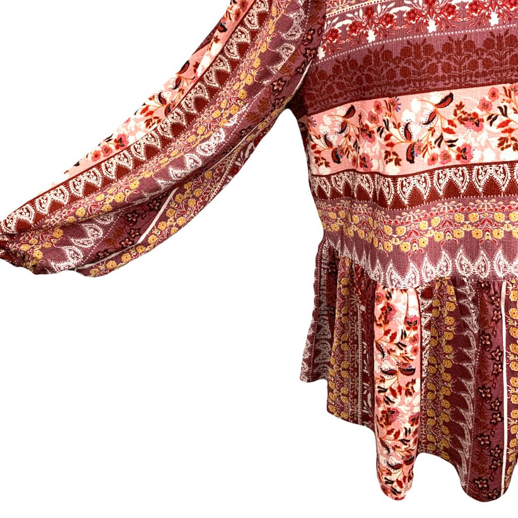 Multicolor Scoop Neck Long Sleeve Top Women's Blouse