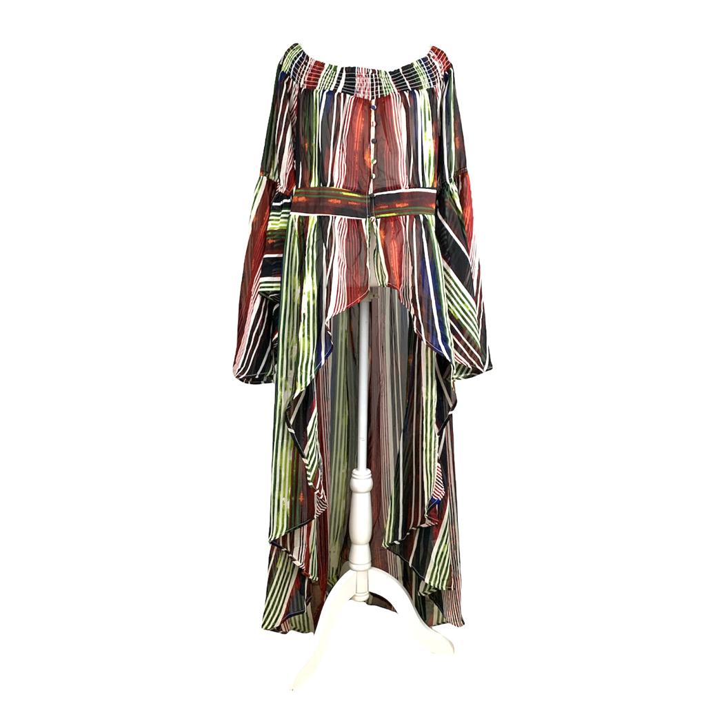 Multicolor Striped Long Sleeve Open Front Size 1X Swimwear Women's Cover up