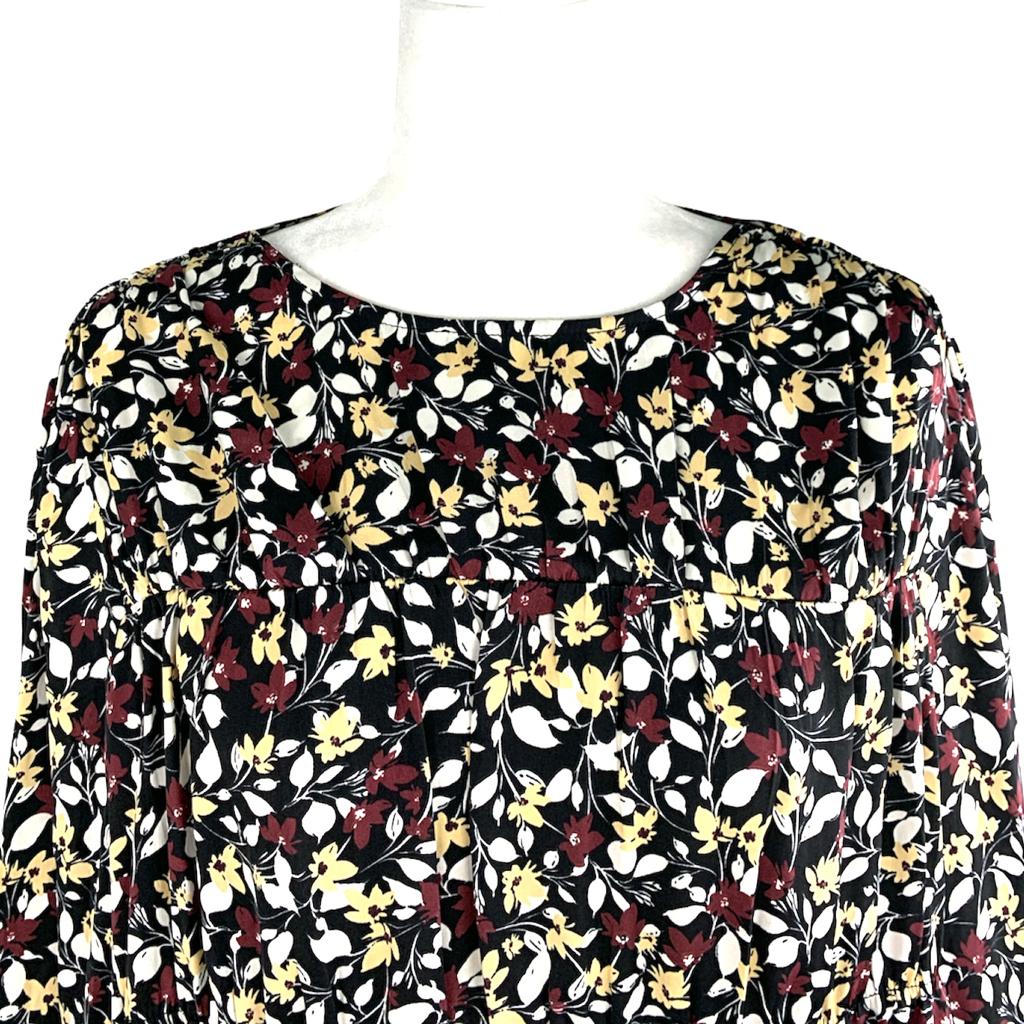 Long Sleeve Flower Print Multicolor Top Women's Blouse