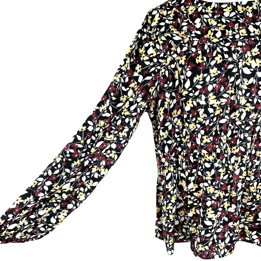 Long Sleeve Flower Print Multicolor Top Women's Blouse