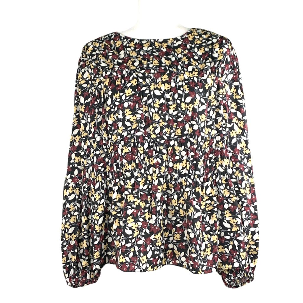Long Sleeve Flower Print Multicolor Top Women's Blouse