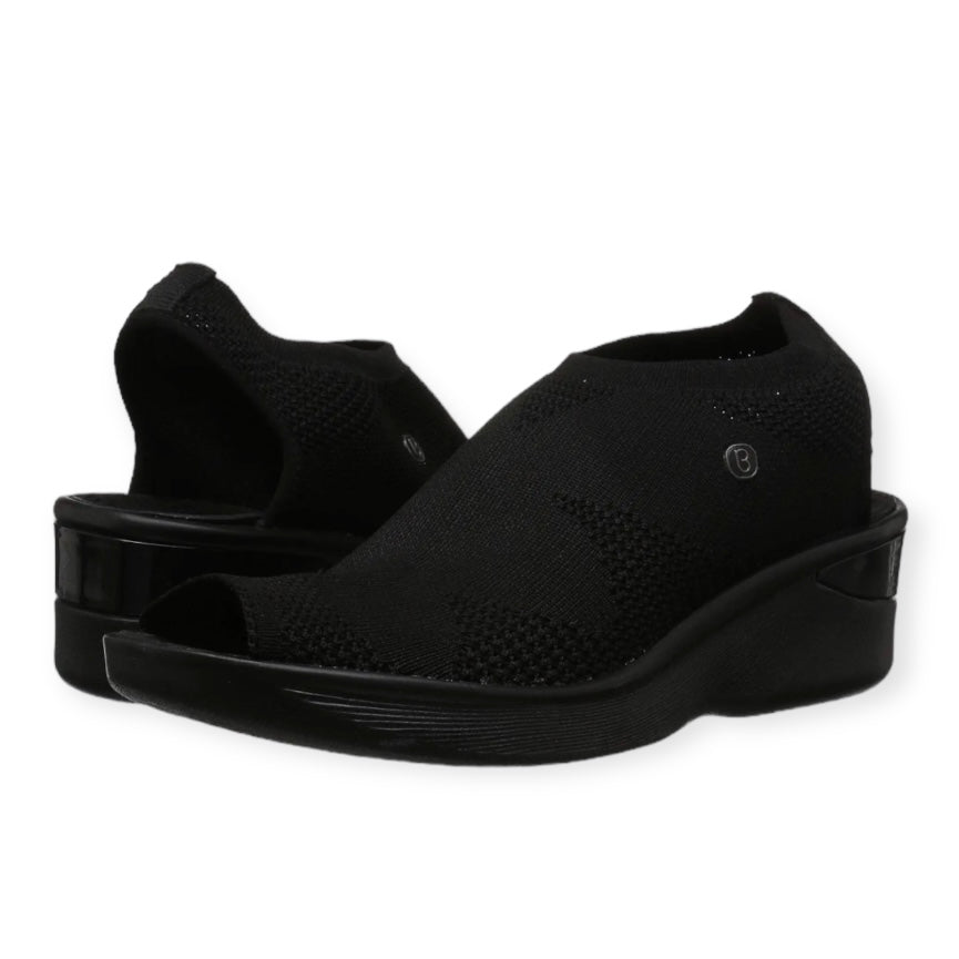 SECRET Wedge Peep-Toe Sandals Black Women's Shoes