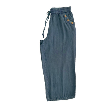 Wide Leg Cropped Drawstring Waist Women's Pants