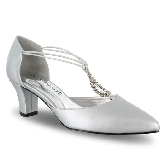 MOONLIGHT Rhinestone Satin Heel Pointed Toe Pumps