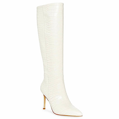 CHANTELLE White-Croco Embossed Dress Boots