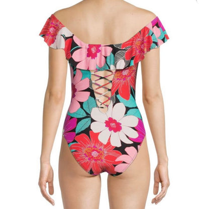 Floral Print/Multi Off-The-Shoulder Ruffled One-Piece Swimsuit Women's Swimwear