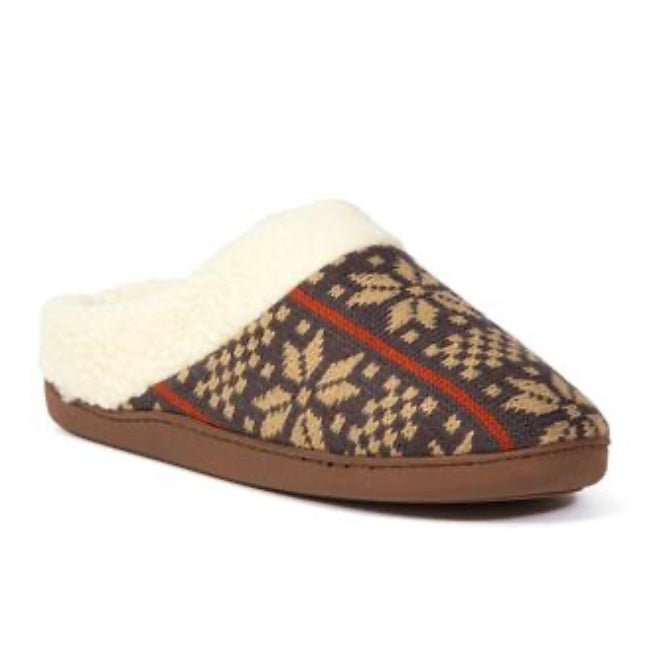 LODGE Men's Dark Brown/Tan Knit Slippers Shoes