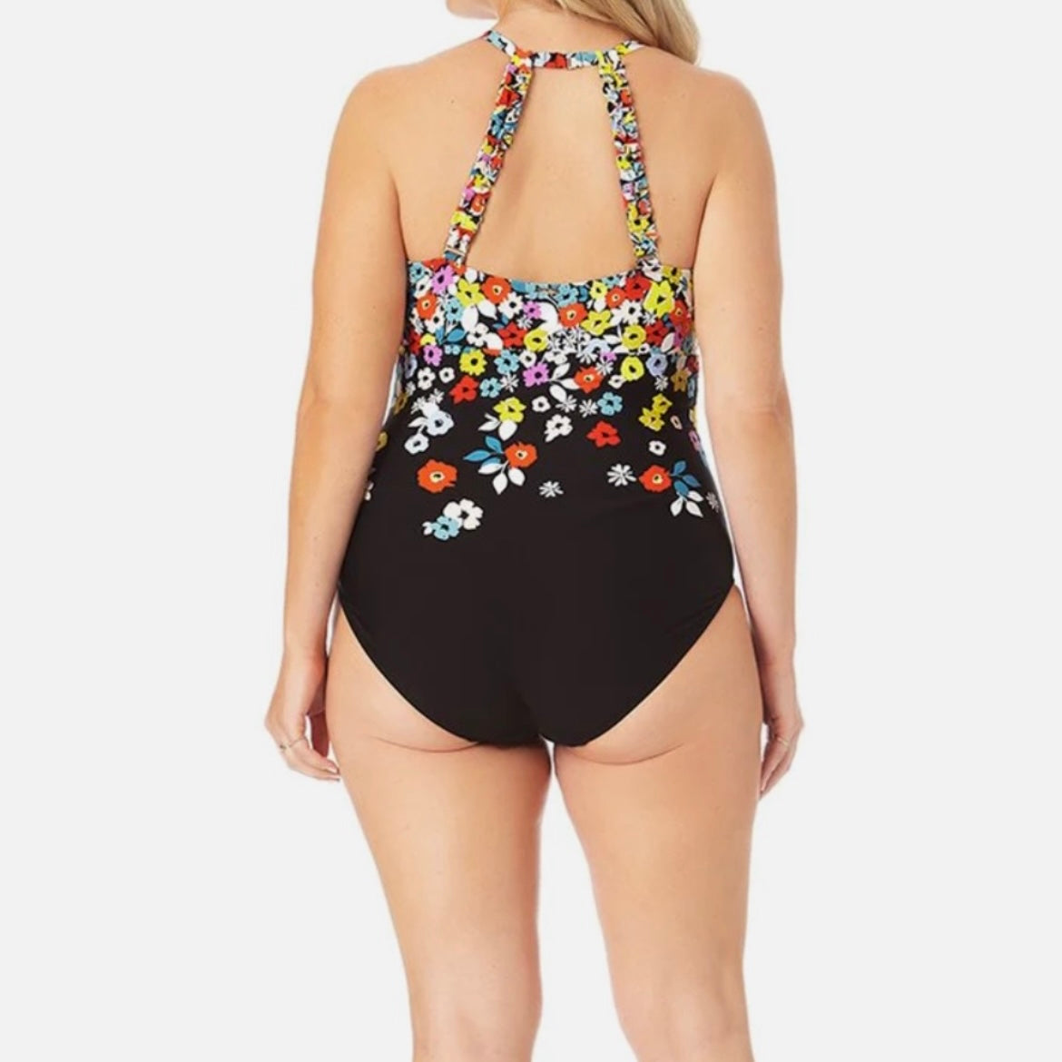 Ditsy Black/Floral Print High-Neck One-Piece Swimsuit Women's Swimwear