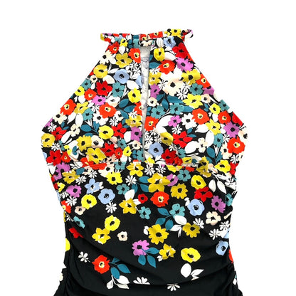 Ditsy Black/Floral Print High-Neck One-Piece Swimsuit Women's Swimwear