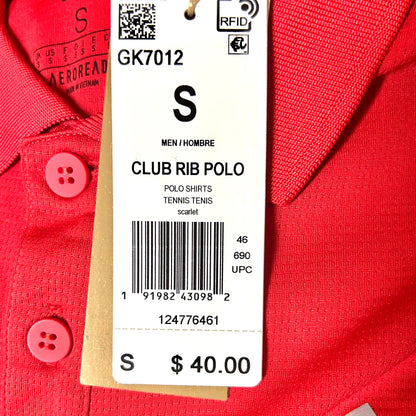 Red Club Rib Tennis Short Sleeve Size S Men's Polo Shirts