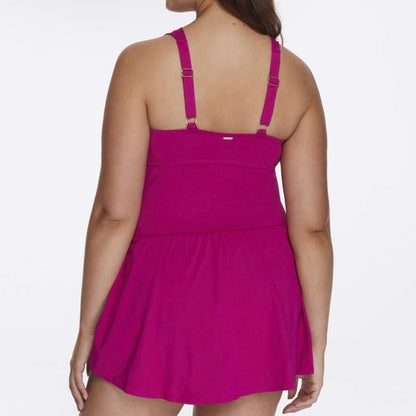 Ruched Underwire Swimdress Berry Plus Size 18W Women's Swimwear