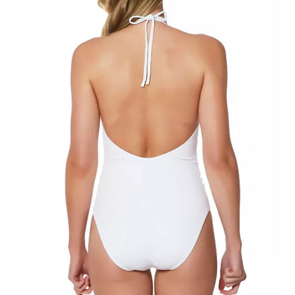 Ruched-Side White Halter Neck Strap Size S Swimsuit Women's Swimwear