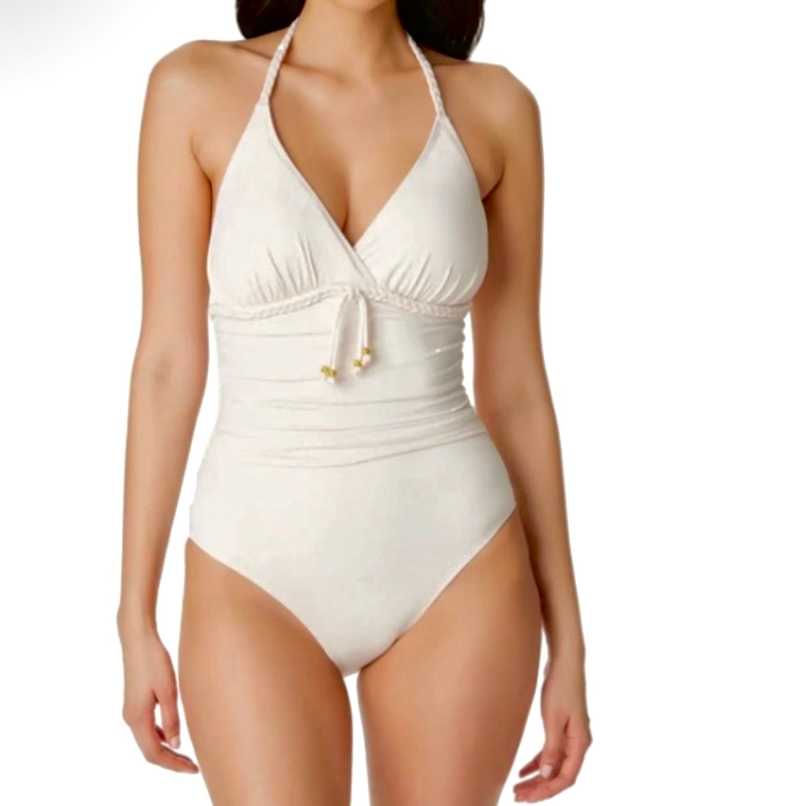 Braid-Trim Empire Coconut Water One-Piece Size 8 Swimsuit Women's Swimwear