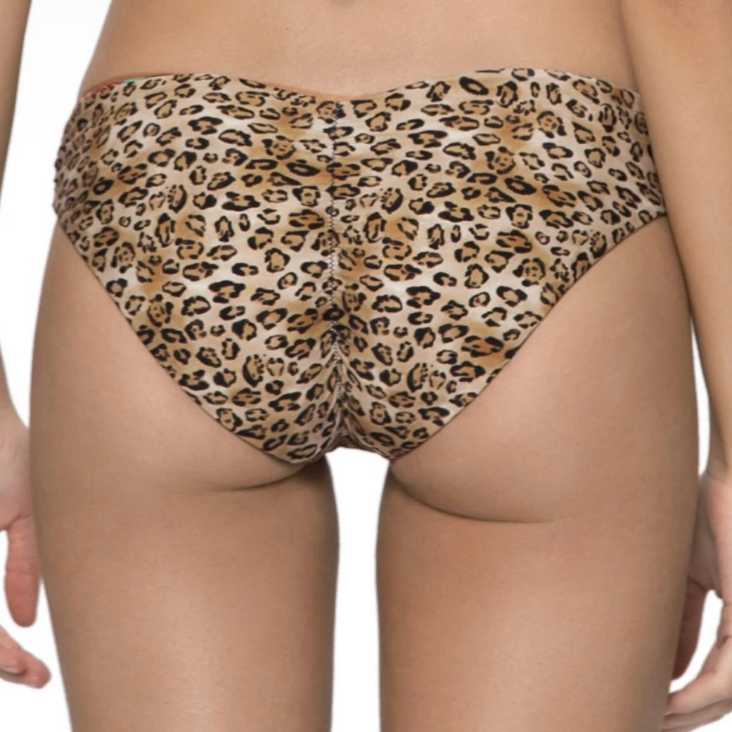 Basic Ruched Full Leopard Print Bikini Bottom Size M Women's Swimwear