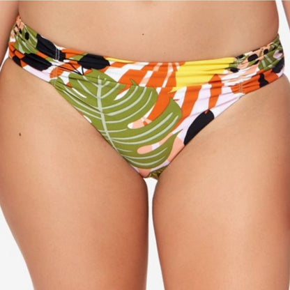 Tropical Print Ruched Bikini Bottom Size S Women's Swimwear