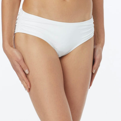 Shirred Side White/Black Bikini Bottoms Women's Swimwear