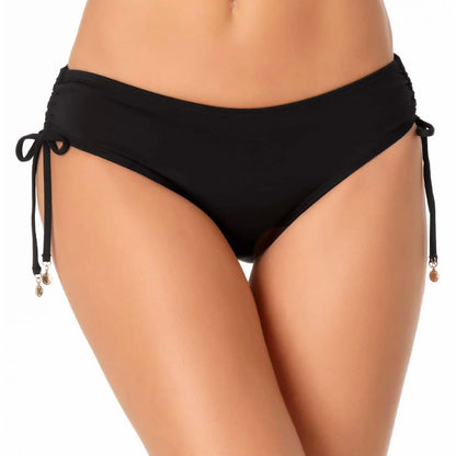 Ruched-Side Tie Black Bikini Bottoms Size L Women's Swimwear
