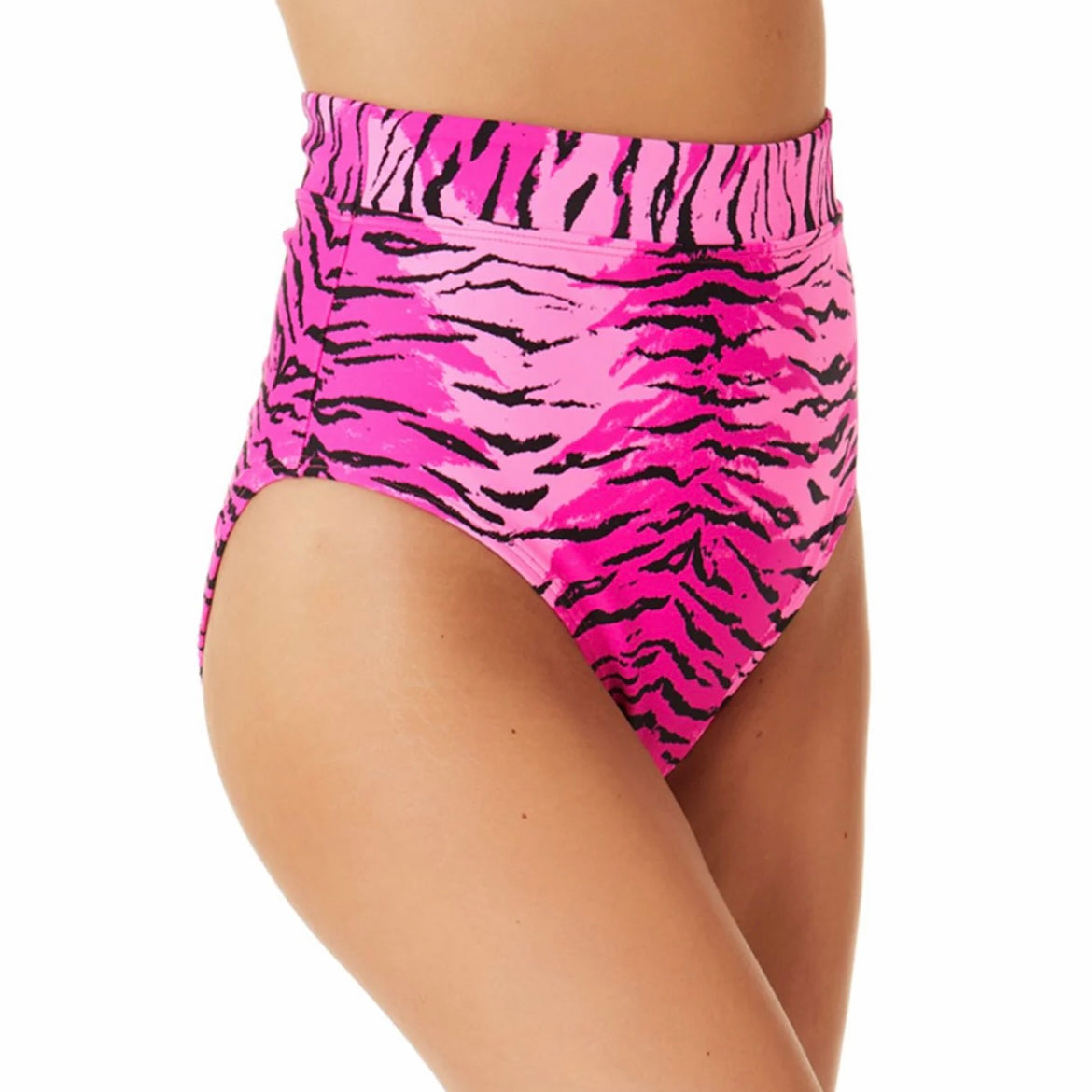 Pink Topaz Tiger Banded High-Waist Bikini Bottoms Size S Women's Swimwear