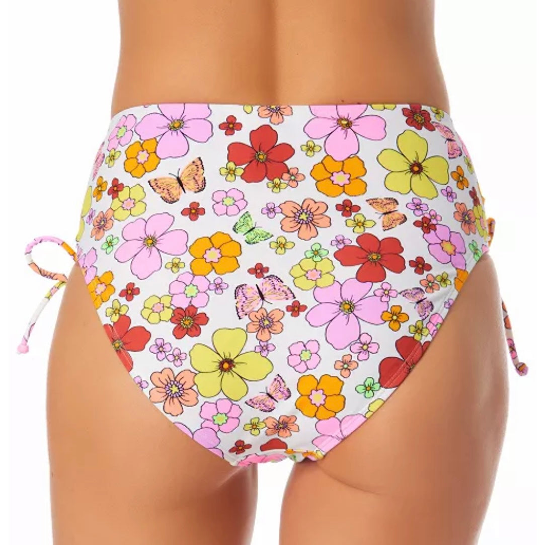 Floral Printed Ruched-Side High-Waist Bikini Bottoms Size XS Women's Swimwear