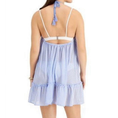 Junior's High-Neck Tiered Cover-Up Dress Swimsuit