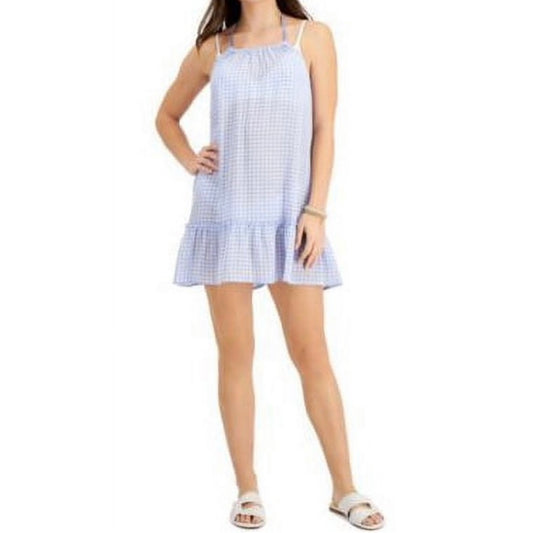 Junior's High-Neck Tiered Cover-Up Dress Swimsuit