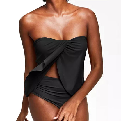 Black Draped Bandeau Strapless Tankini Swim Top Size S Women'S Swimwear