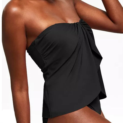 Black Draped Bandeau Strapless Tankini Swim Top Size S Women'S Swimwear