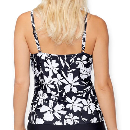 Black/White High Neckline Tankini Swim Top Size 8 Women's Swimwear