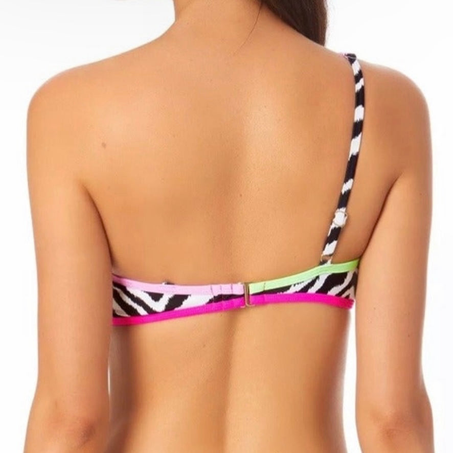 Juniors Zebra Printed Asymmetric Bikini Swim Top Women's Swimwear