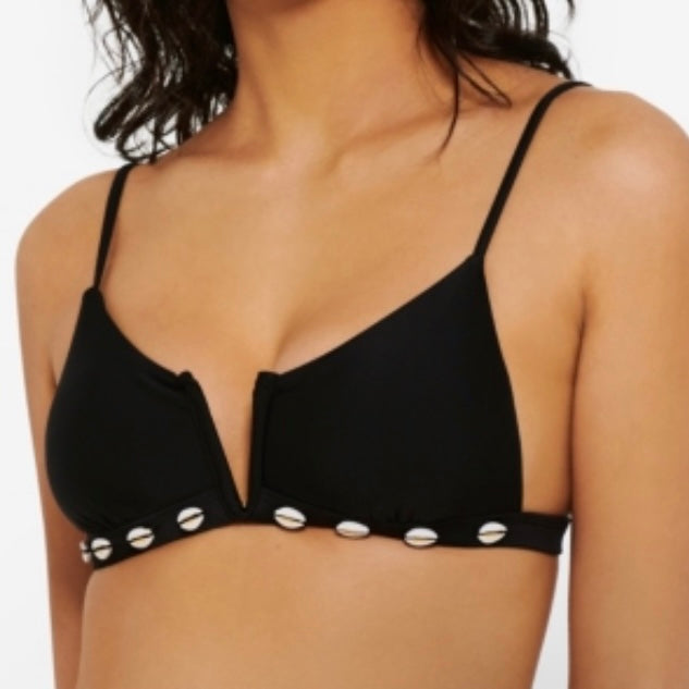 Shell-Trim Black Bikini Swim Top Size M Women's Swimwear
