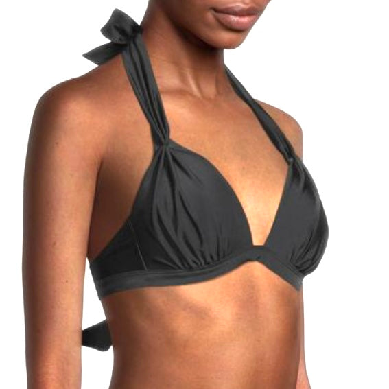 Halter Neck Black Solid Bikini Top Size L Women's Swimwear