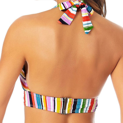 Banded Halter Painted Sky Multicolor Stripe Bikini Top Size D Women's Swimwear