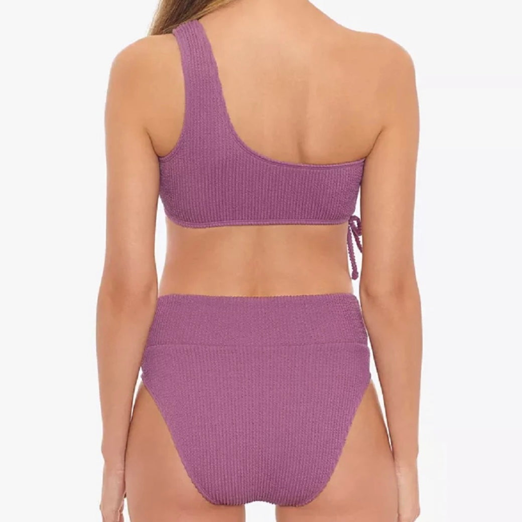 Sandy Ribbed One-Shoulder Top High-Waist Bottoms Bikini Set Women's Swimwear