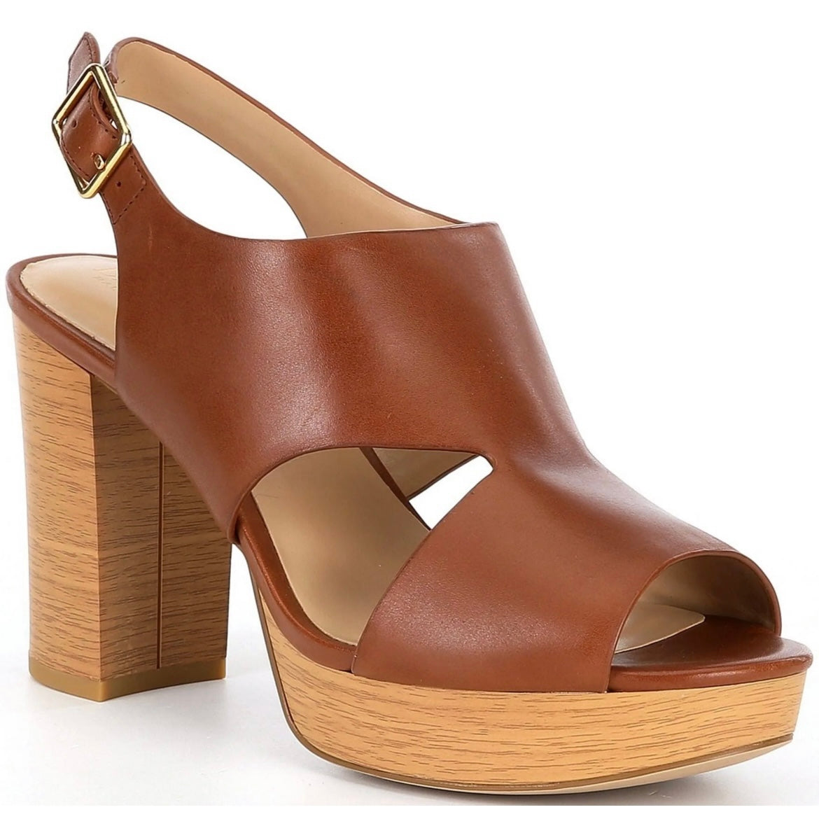 FEONA Dress Sandals Leather Deep Saddle Tan Size 9.5 Women's Platforms