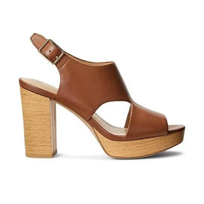 FEONA Dress Sandals Leather Deep Saddle Tan Size 9.5 Women's Platforms