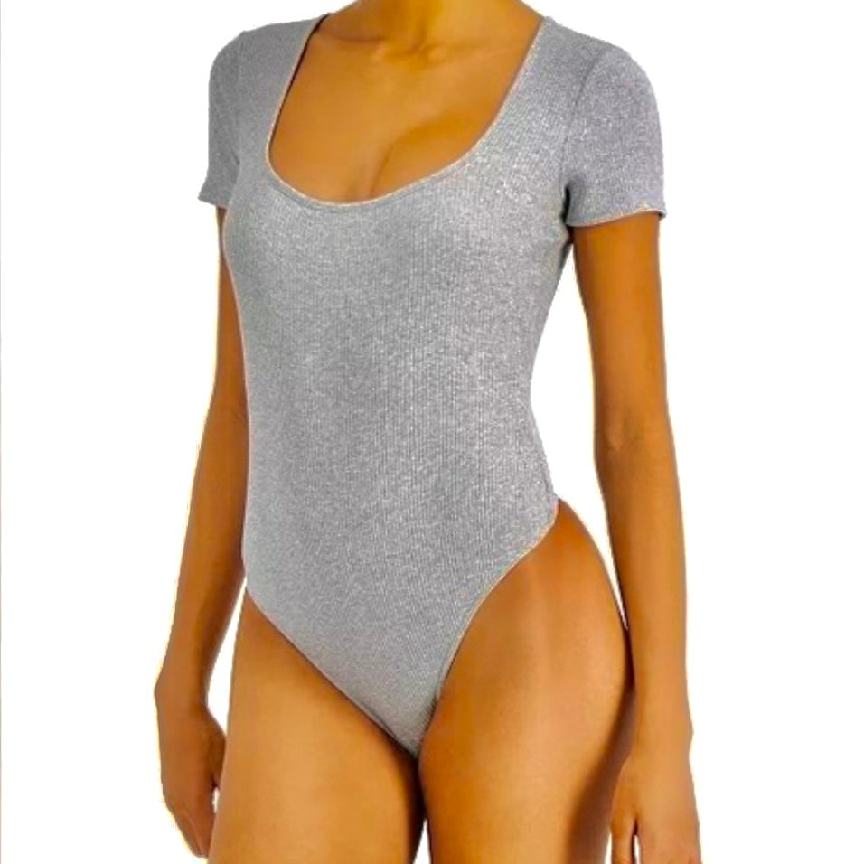 Classics Square Neck Ribbed Gray Size 3XL Women's Bodysuit