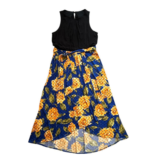 Sleeveless Black/Multicolor Floral Print Size 14 Wrap Women's Maxi Dress--_ - Fannetti Boutique