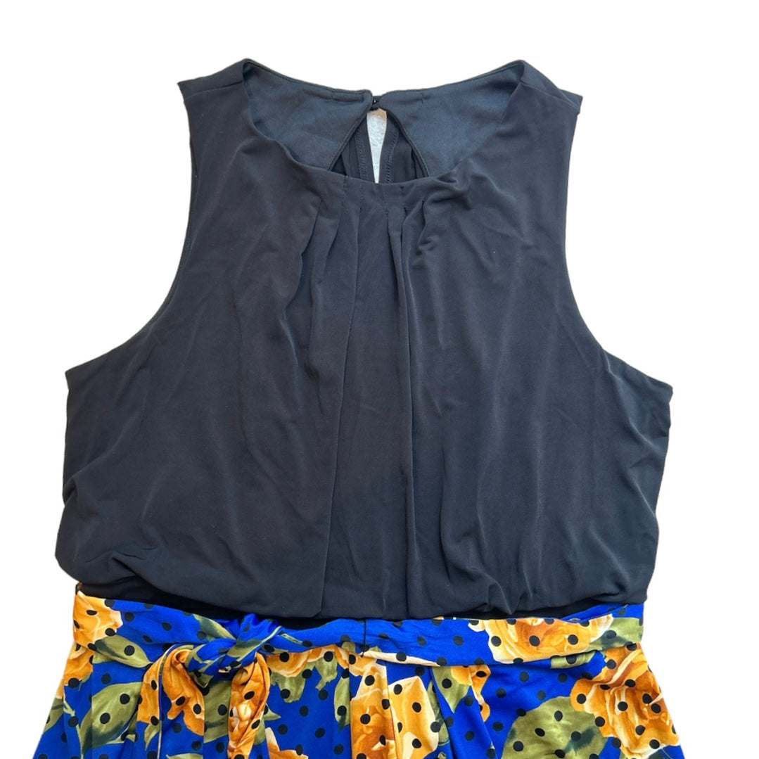 Sleeveless Black/Multicolor Floral Print Size 14 Wrap Women's Maxi Dress--_ - Fannetti Boutique