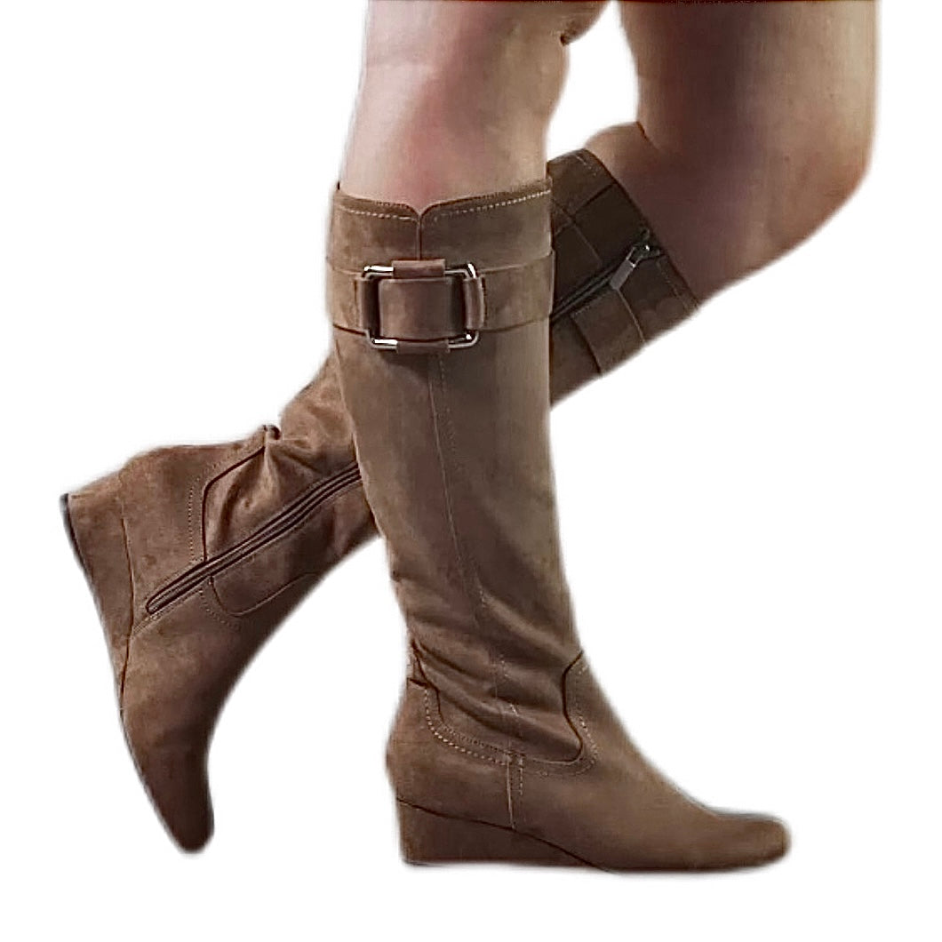Women's GENIA Memory Foam Wide Calf Knee High Wedge Boots