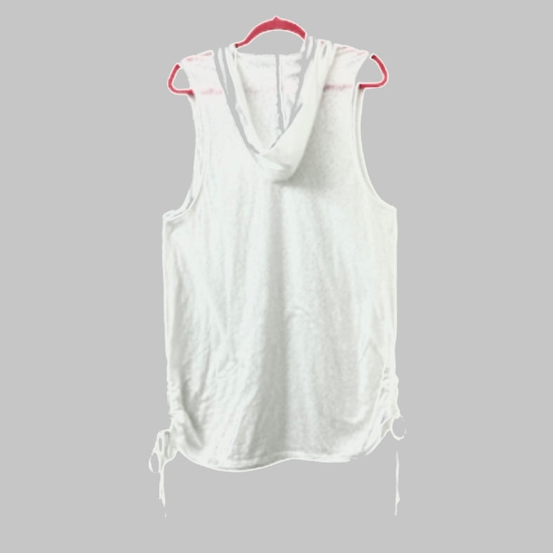 Side Tie Hoodie Sleeveless White Size XL Women's Cover Up