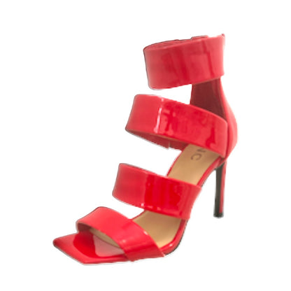 LIANA Red Strappy Square Toe Stiletto Heels Size 7 Women's Dress Sandals
