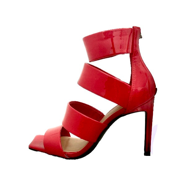 LIANA Red Strappy Square Toe Stiletto Heels Size 7 Women's Dress Sandals
