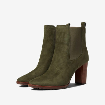 MYLAH Classic Olive Size 5.5 Block Heels Bootie Women's Ankle Boot