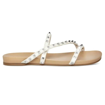 CANDY Studded White Strappy Footbed Flats Women's Sandals